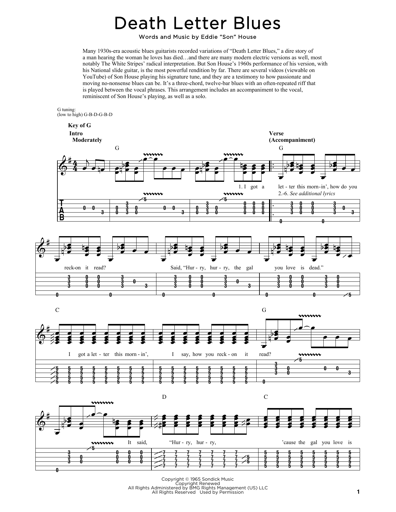 Son House Death Letter Blues sheet music notes and chords. Download Printable PDF.