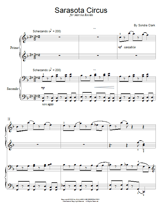 Learn to play Sondra Clark Sarasota Circus sheet music for Piano Duet in minutes. Price: 7.8900$ Sondra Clark Sarasota Circus sheet music notes and chords arranged for Piano Duet