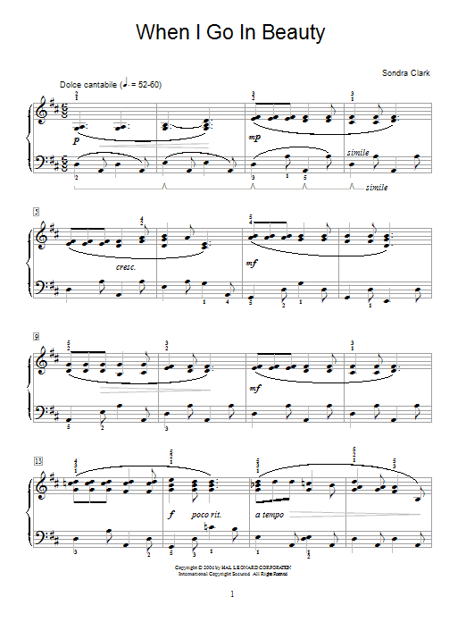Sondra Clark When I Go In Beauty sheet music notes and chords. Download Printable PDF.