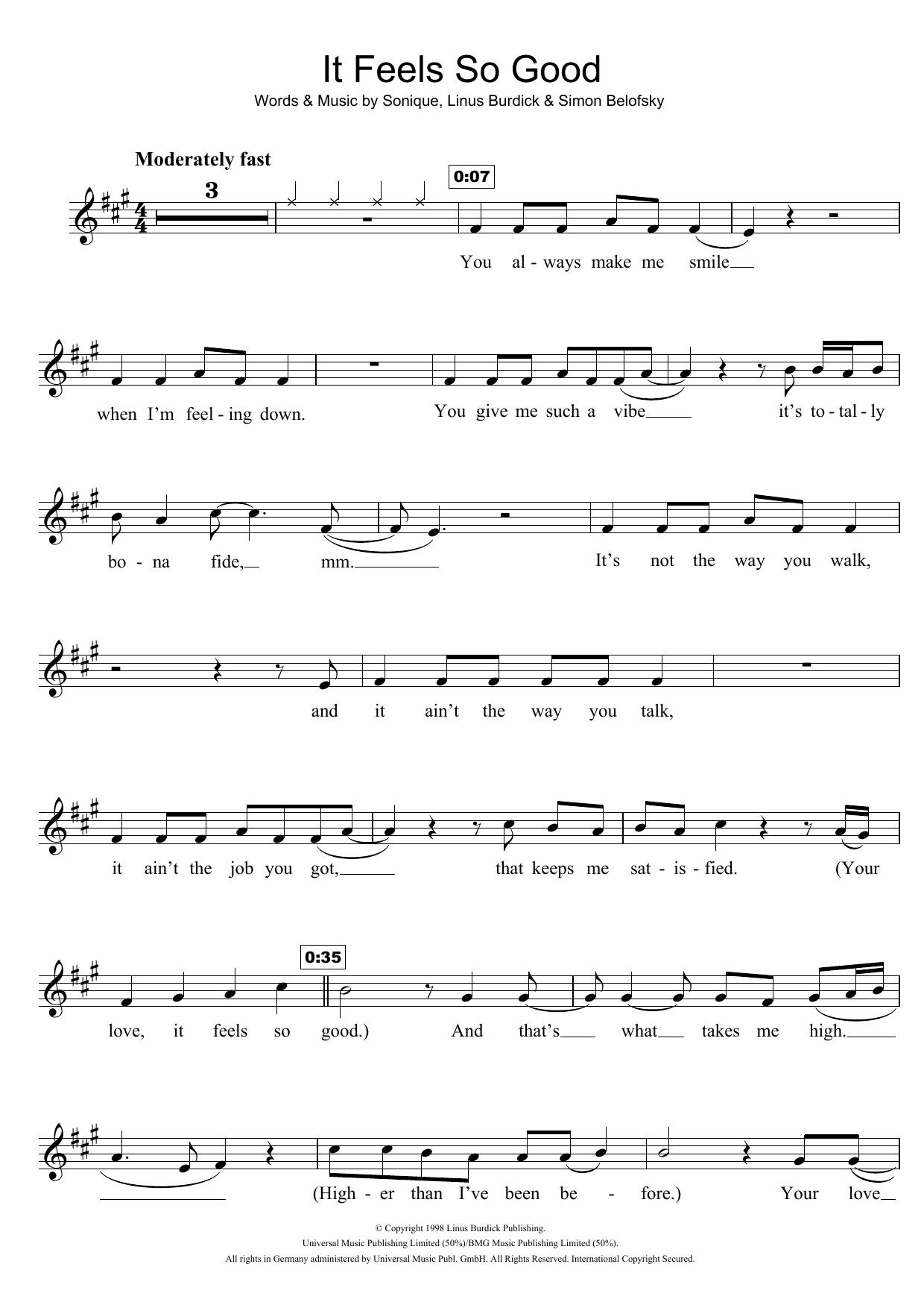 Sonique It Feels So Good sheet music notes and chords. Download Printable PDF.