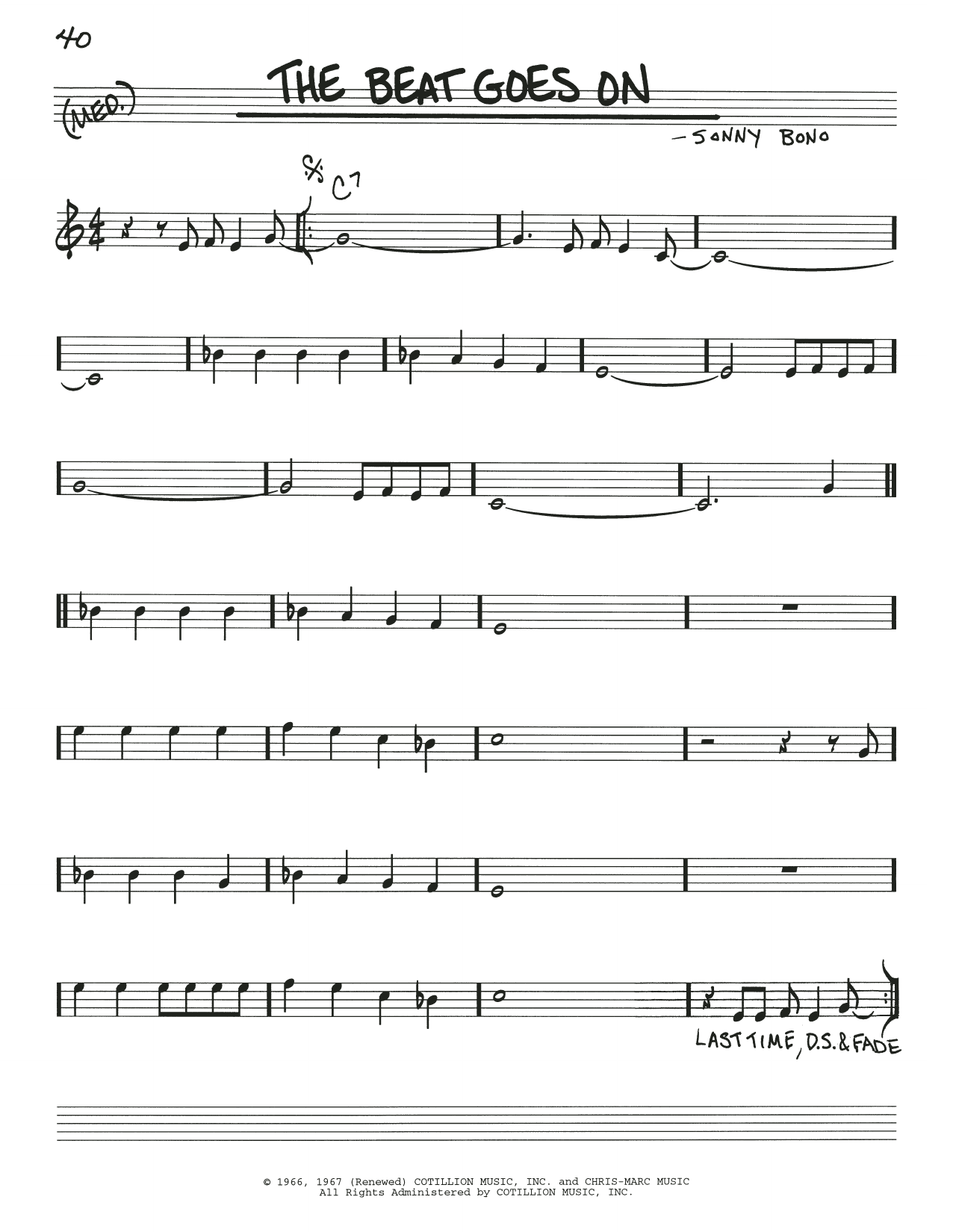 Sonny Bono The Beat Goes On sheet music notes and chords. Download Printable PDF.