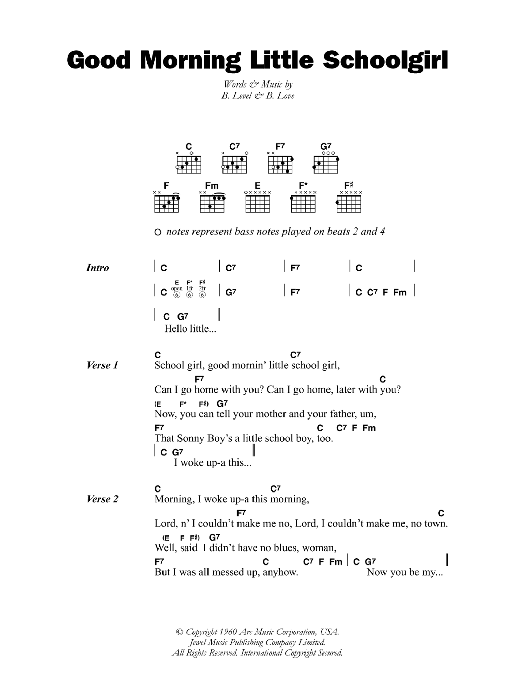 Sonny Boy Williamson Good Morning Little Schoolgirl sheet music notes and chords. Download Printable PDF.