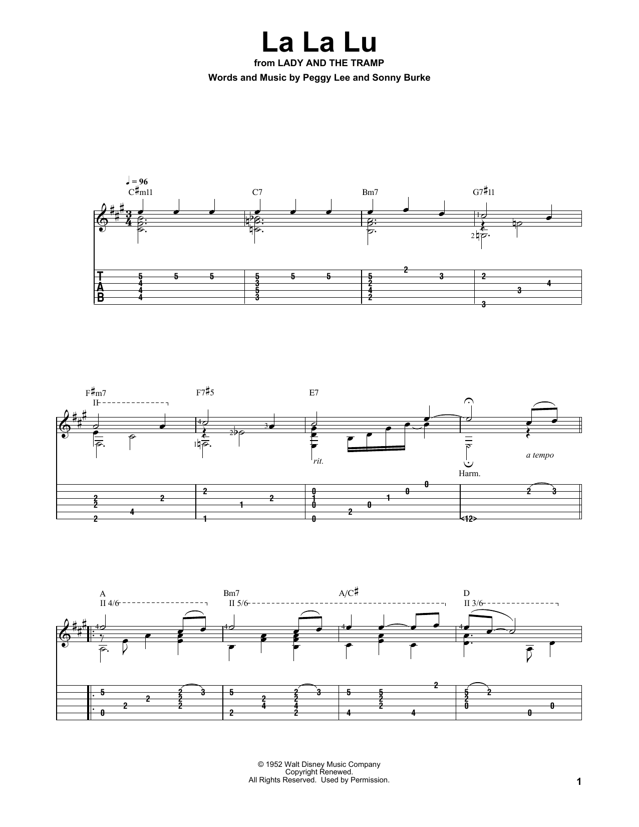 Sonny Burke La La Lu (from Lady And The Tramp) sheet music notes and chords. Download Printable PDF.