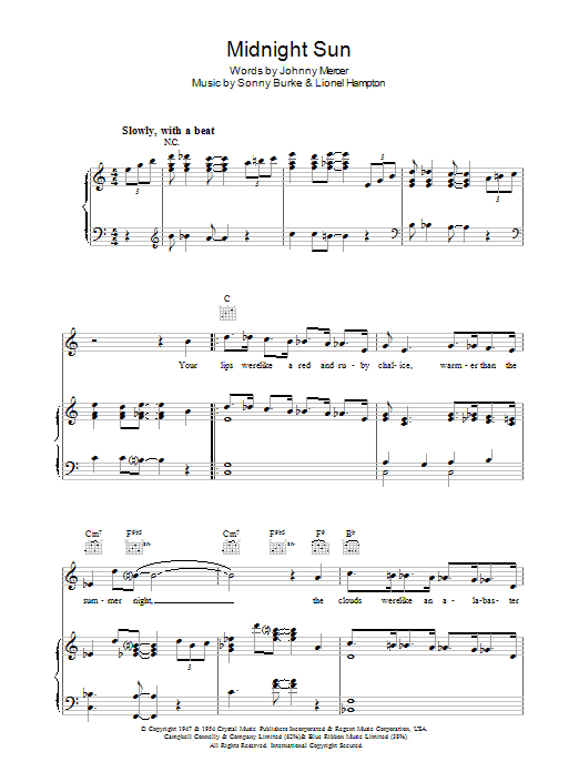 Sonny Burke Midnight Sun sheet music notes and chords arranged for Piano, Vocal & Guitar Chords