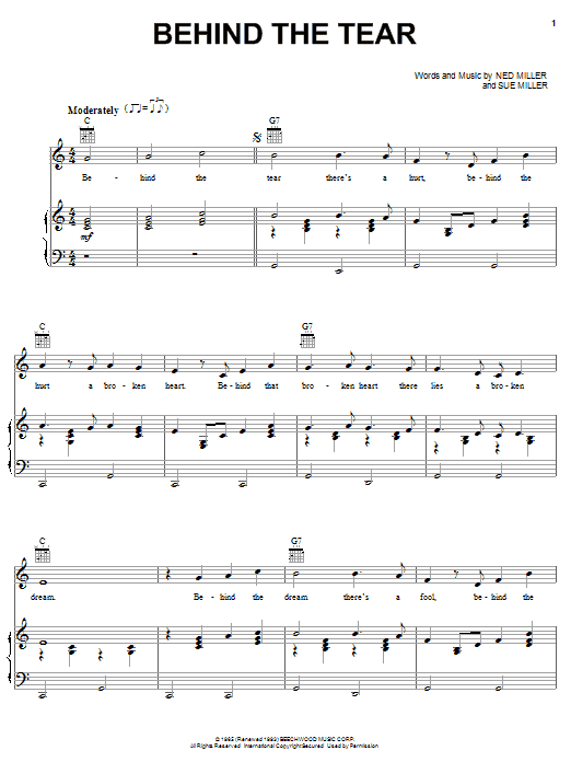 Learn to play Sonny James Behind The Tear sheet music for Piano, Vocal & Guitar Chords (Right-Hand Melody) in minutes. Price: 7.8900$ Sonny James Behind The Tear sheet music notes and chords arranged for Piano, Vocal & Guitar Chords (Right-Hand Melody)