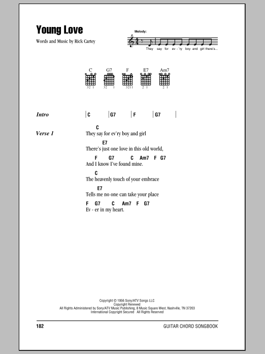 Sonny James Young Love sheet music notes and chords. Download Printable PDF.