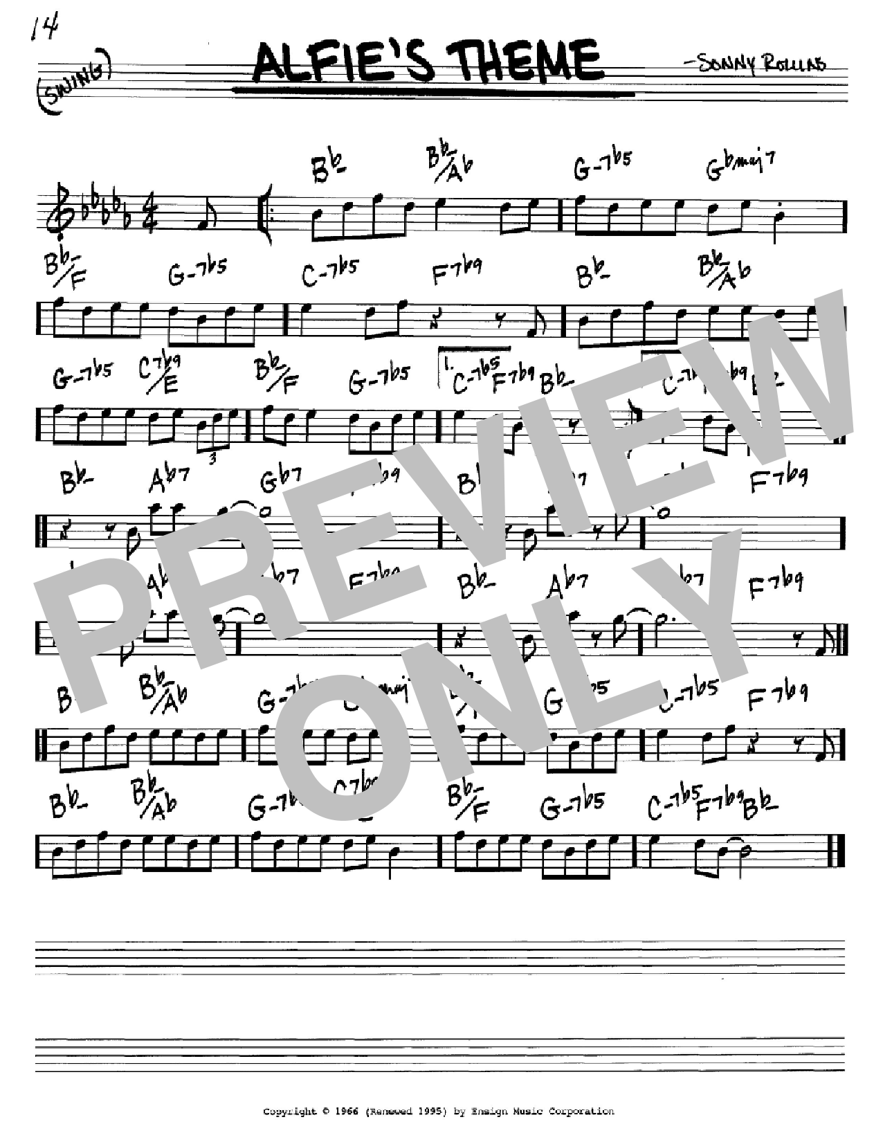 Sonny Rollins Alfie's Theme sheet music notes and chords. Download Printable PDF.