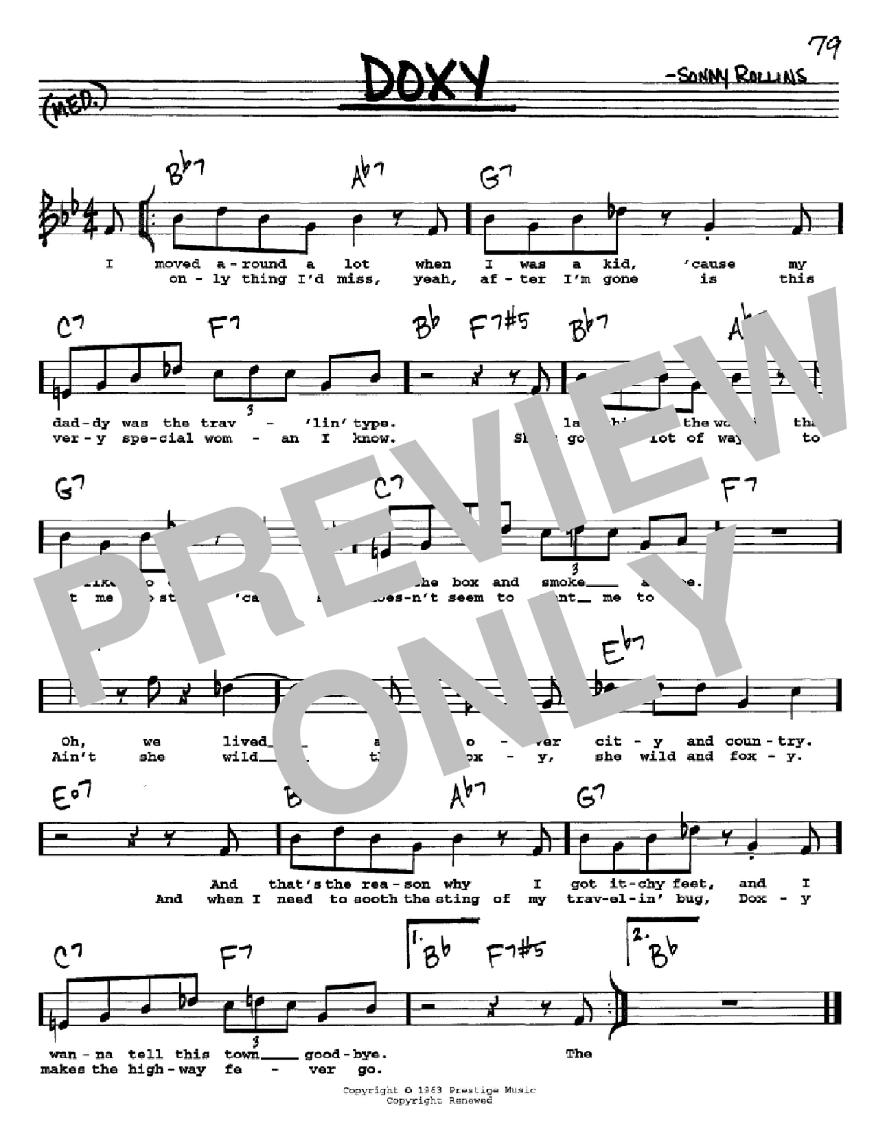 Sonny Rollins Doxy sheet music notes and chords. Download Printable PDF.