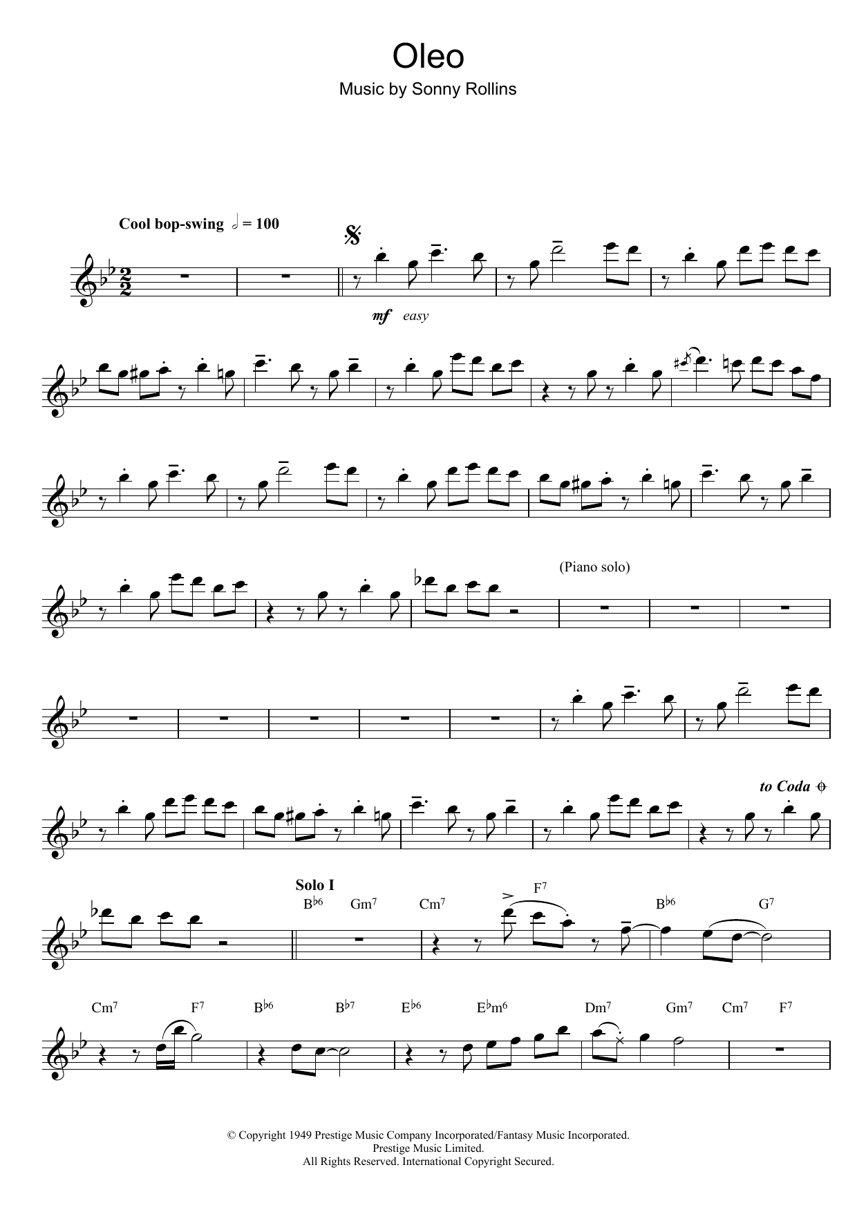 Sonny Rollins Oleo sheet music notes and chords. Download Printable PDF.