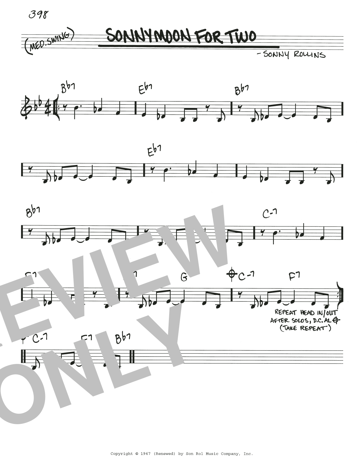 Learn to play Sonny Rollins Sonnymoon For Two sheet music for Real Book – Melody & Chords in minutes. Price: 5.9900$ Sonny Rollins Sonnymoon For Two sheet music notes and chords arranged for Real Book – Melody & Chords