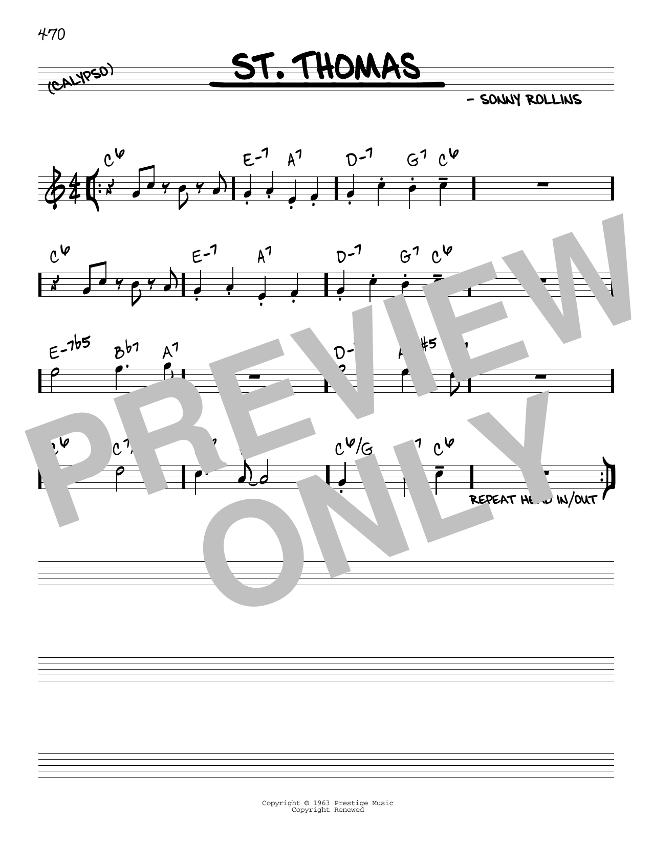 Sonny Rollins St. Thomas sheet music notes and chords. Download Printable PDF.