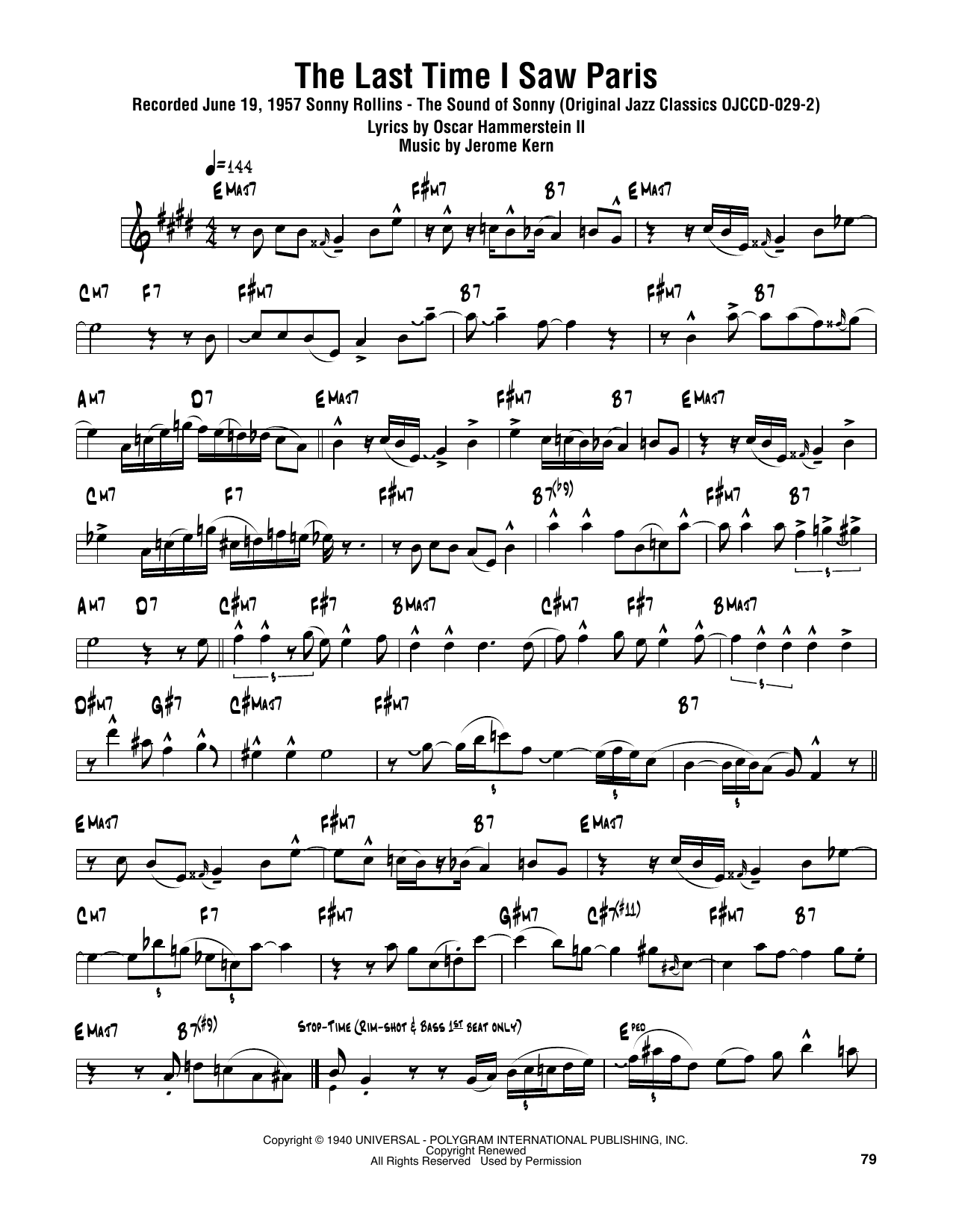 Learn to play Sonny Rollins The Last Time I Saw Paris sheet music for Tenor Sax Transcription in minutes. Price: 6.9900$ Sonny Rollins The Last Time I Saw Paris sheet music notes and chords arranged for Tenor Sax Transcription
