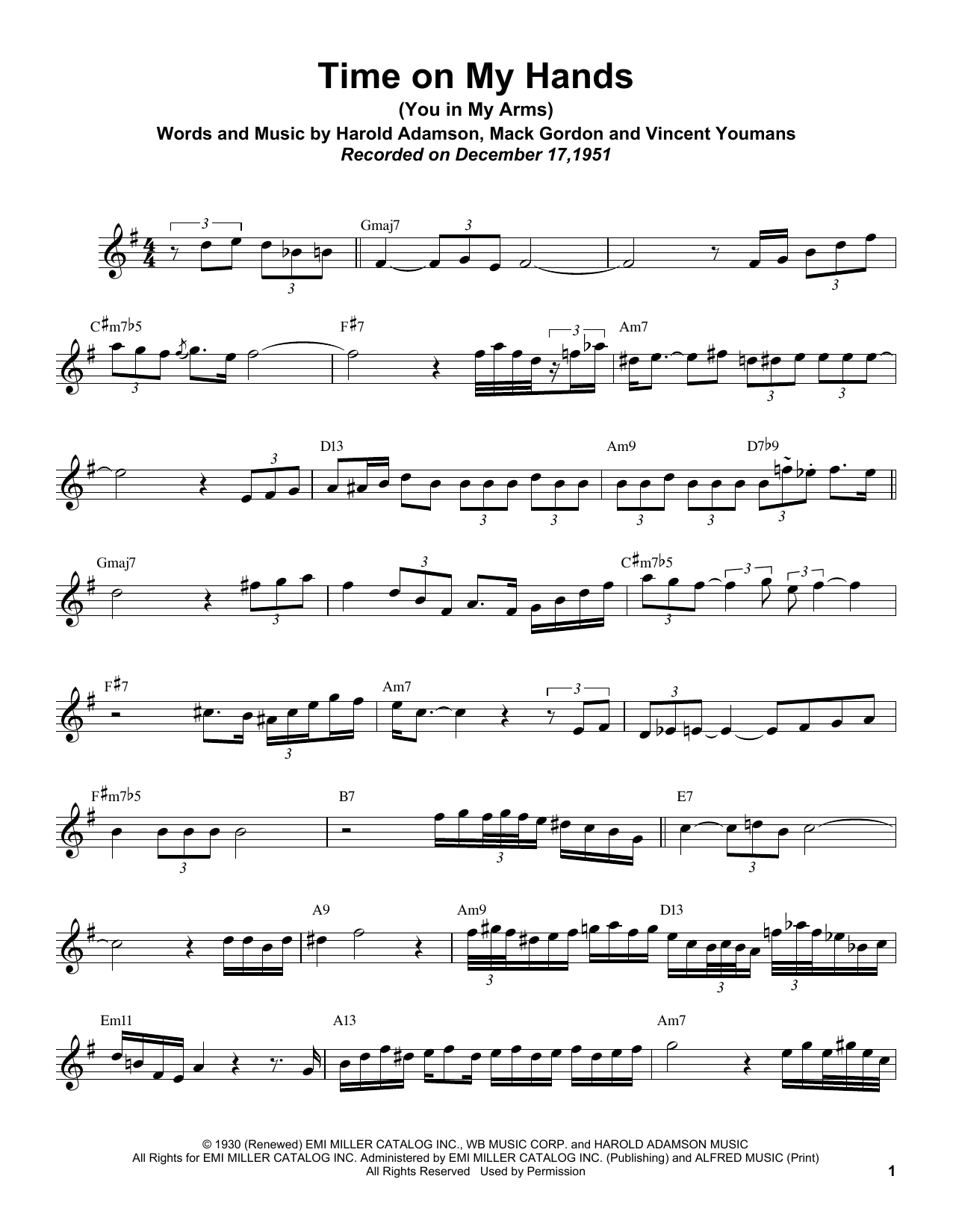 Learn to play Sonny Rollins Time On My Hands (You In My Arms) sheet music for Tenor Sax Transcription in minutes. Price: 6.9900$ Sonny Rollins Time On My Hands (You In My Arms) sheet music notes and chords arranged for Tenor Sax Transcription