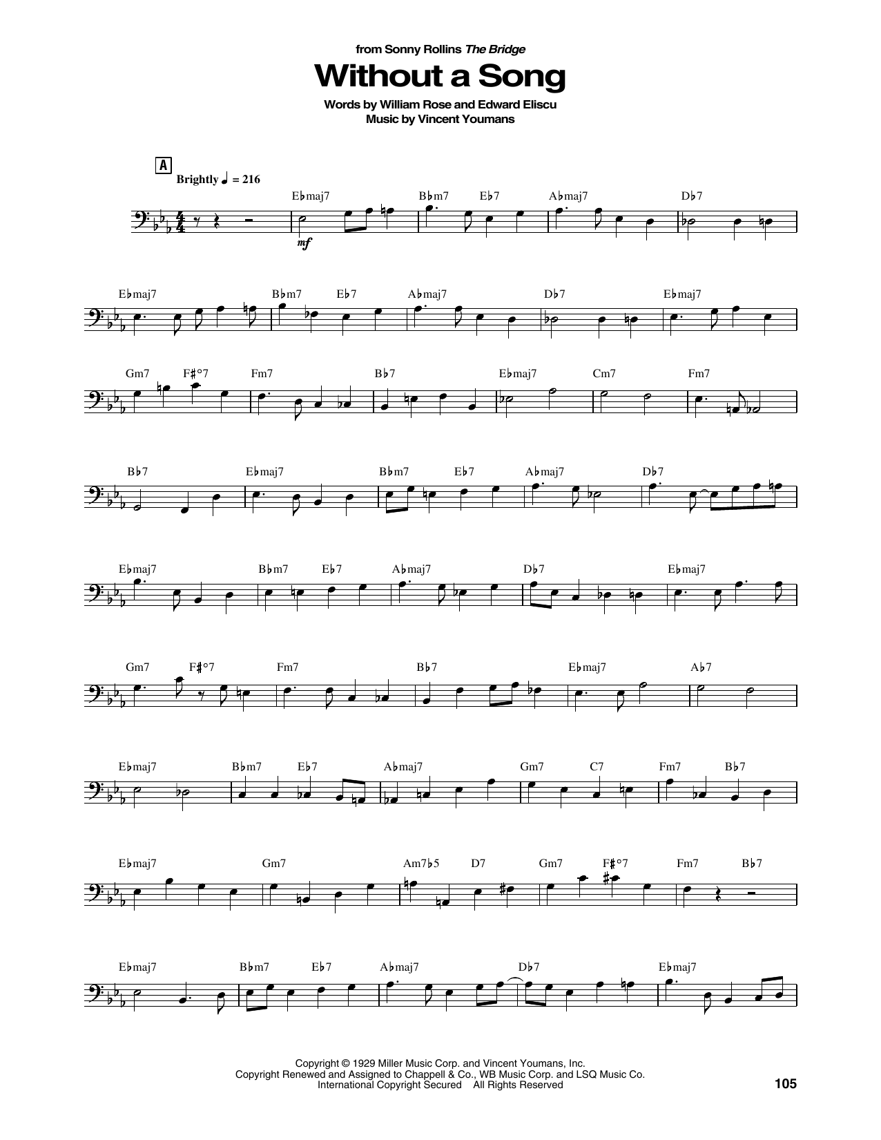 Learn to play Sonny Rollins Without A Song sheet music for String Bass Transcription in minutes. Price: 5.9900$ Sonny Rollins Without A Song sheet music notes and chords arranged for String Bass Transcription