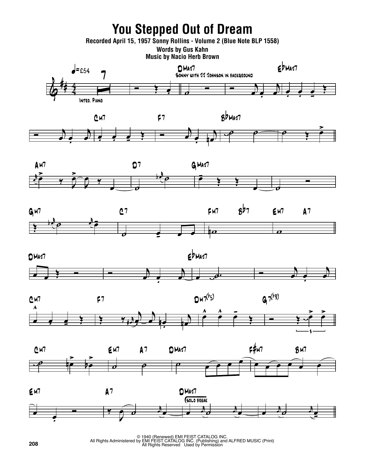 Learn to play Sonny Rollins You Stepped Out Of A Dream sheet music for Tenor Sax Transcription in minutes. Price: 6.9900$ Sonny Rollins You Stepped Out Of A Dream sheet music notes and chords arranged for Tenor Sax Transcription