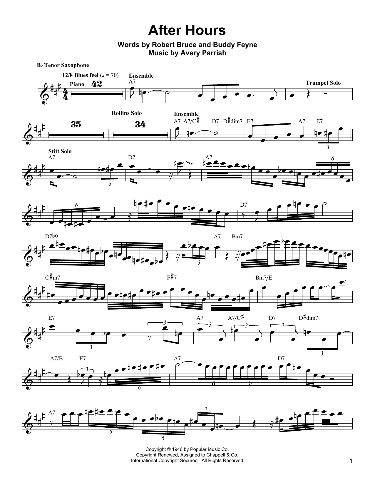 Sonny Stitt After Hours sheet music notes and chords. Download Printable PDF.