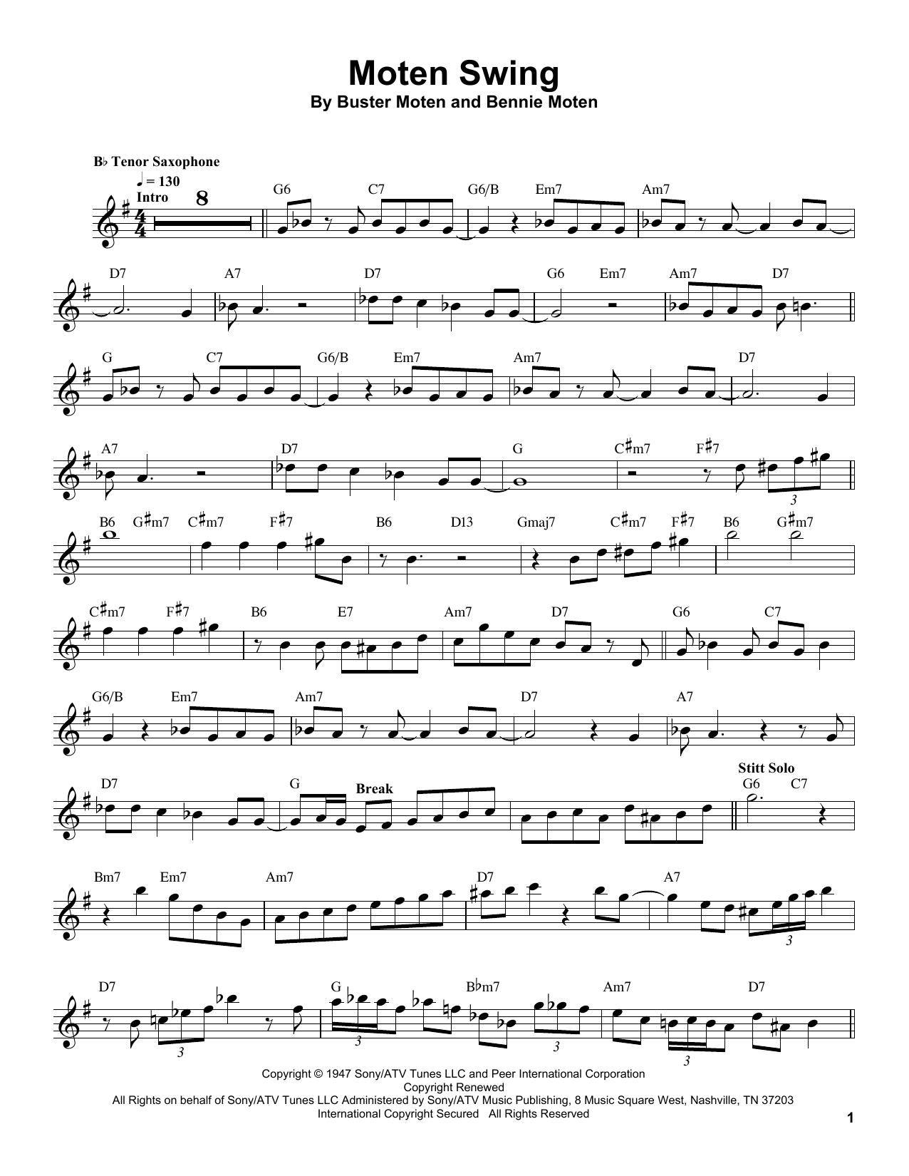 Sonny Stitt Moten Swing sheet music notes and chords. Download Printable PDF.