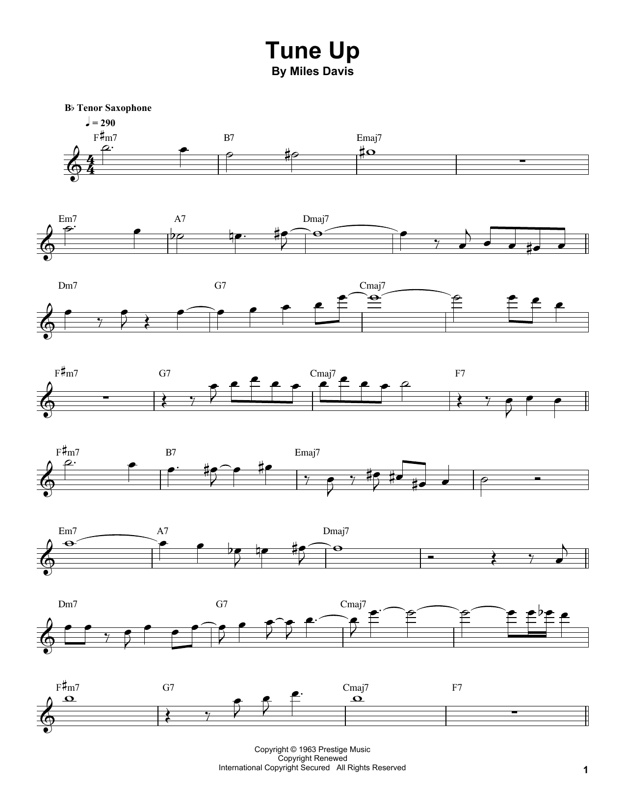 Sonny Stitt Tune Up sheet music notes and chords. Download Printable PDF.