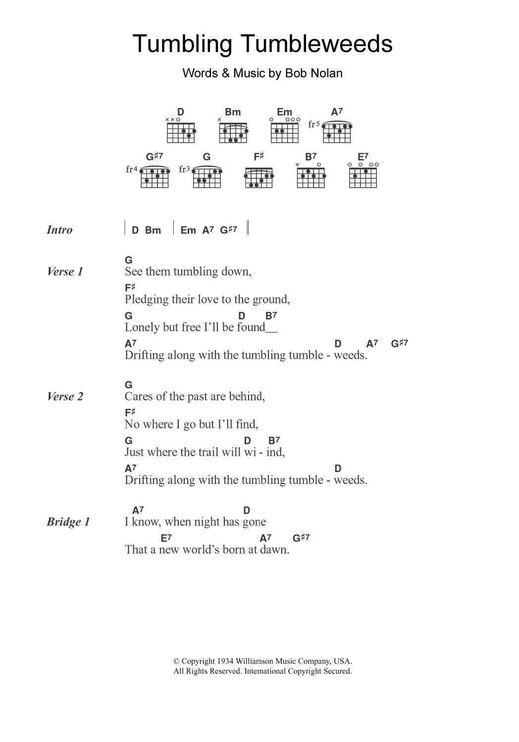 The Sons Of Pioneers Tumbling Tumbleweeds sheet music notes and chords. Download Printable PDF.