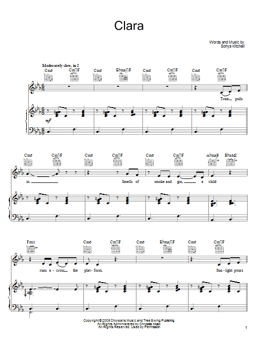 Learn to play Sonya Kitchell Clara sheet music for Piano, Vocal & Guitar Chords (Right-Hand Melody) in minutes. Price: 7.8900$ Sonya Kitchell Clara sheet music notes and chords arranged for Piano, Vocal & Guitar Chords (Right-Hand Melody)
