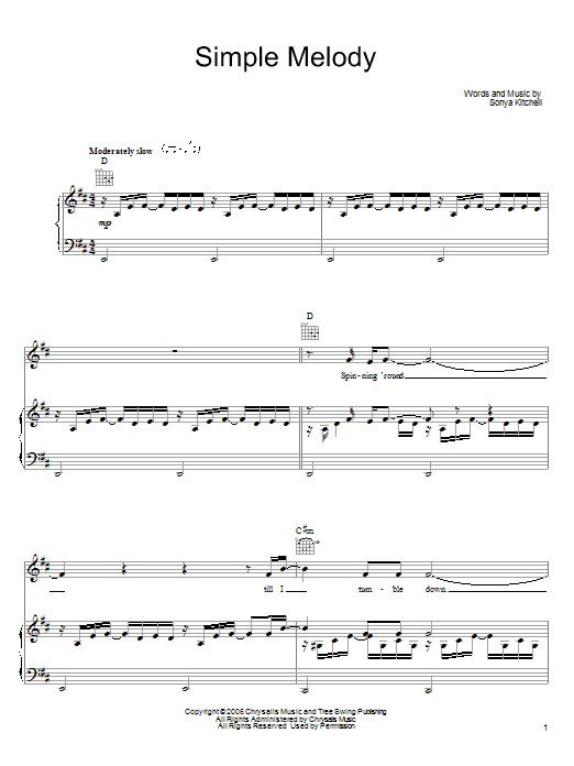 Sonya Kitchell Simple Melody sheet music notes and chords arranged for Piano, Vocal & Guitar Chords (Right-Hand Melody)