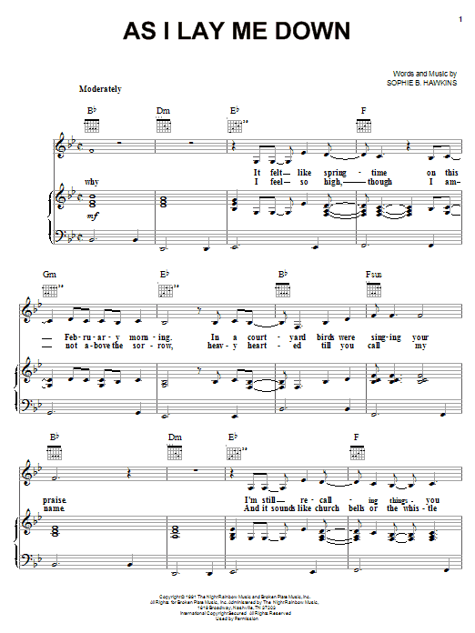 Sophie B. Hawkins As I Lay Me Down sheet music notes and chords. Download Printable PDF.