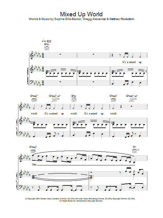 Learn to play Sophie Ellis-Bextor Mixed Up World sheet music for Piano, Vocal & Guitar Chords in minutes. Price: 7.8900$ Sophie Ellis-Bextor Mixed Up World sheet music notes and chords arranged for Piano, Vocal & Guitar Chords