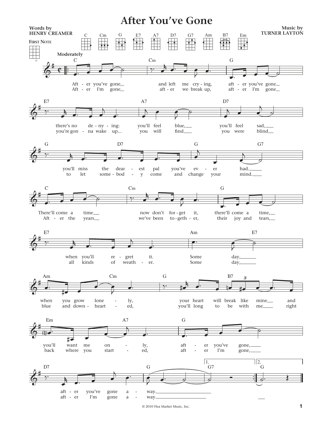 Learn to play Sophie Tucker After You've Gone (from The Daily Ukulele) (arr. Liz and Jim Beloff) sheet music for Ukulele in minutes. Price: 5.9900$ Sophie Tucker After You've Gone (from The Daily Ukulele) (arr. Liz and Jim Beloff) sheet music notes and chords arranged for Ukulele