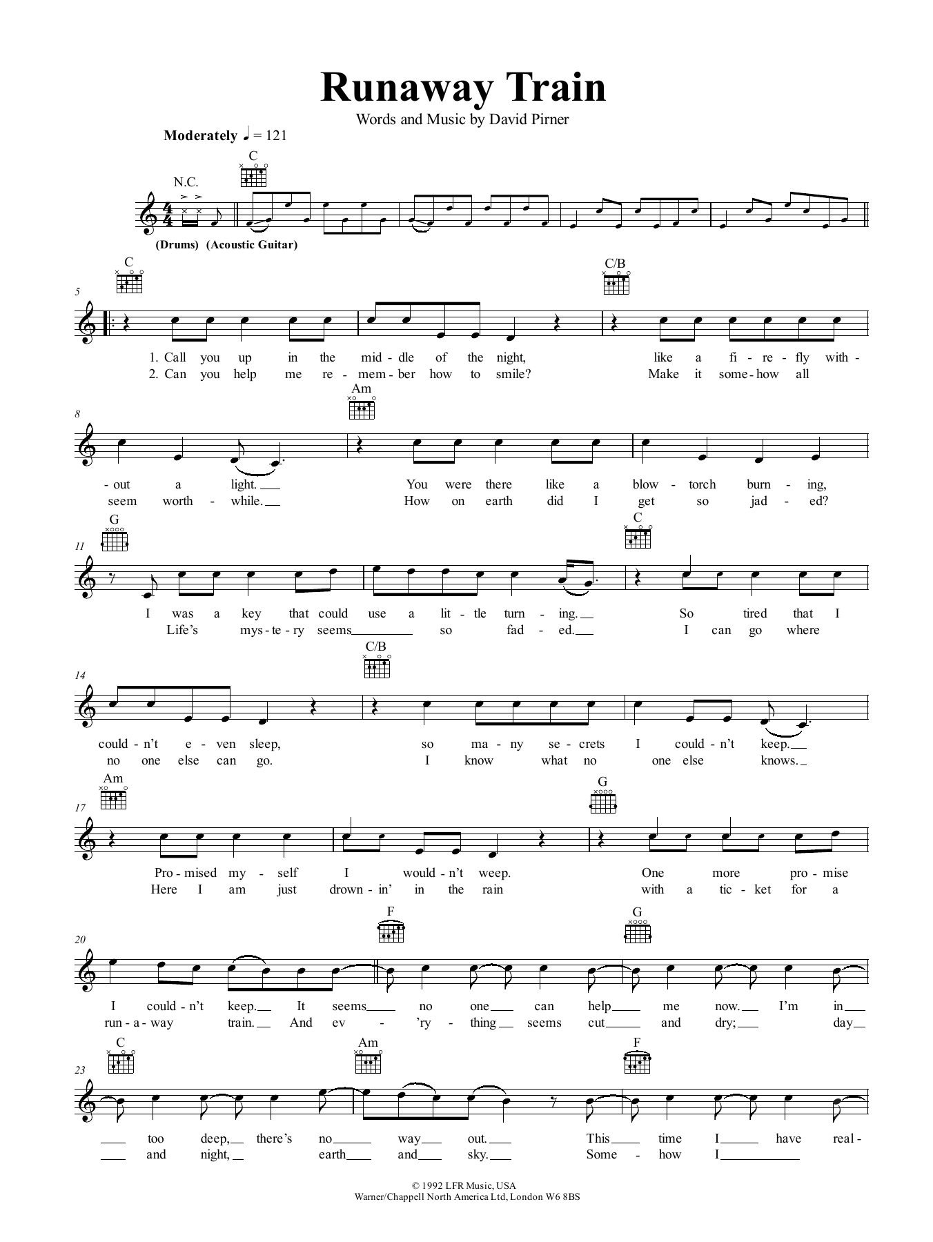 Soul Asylum Runaway Train sheet music notes and chords. Download Printable PDF.