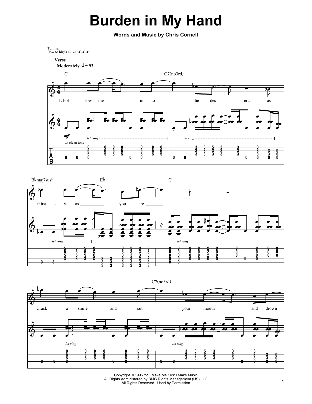 Soundgarden Burden In My Hand sheet music notes and chords. Download Printable PDF.