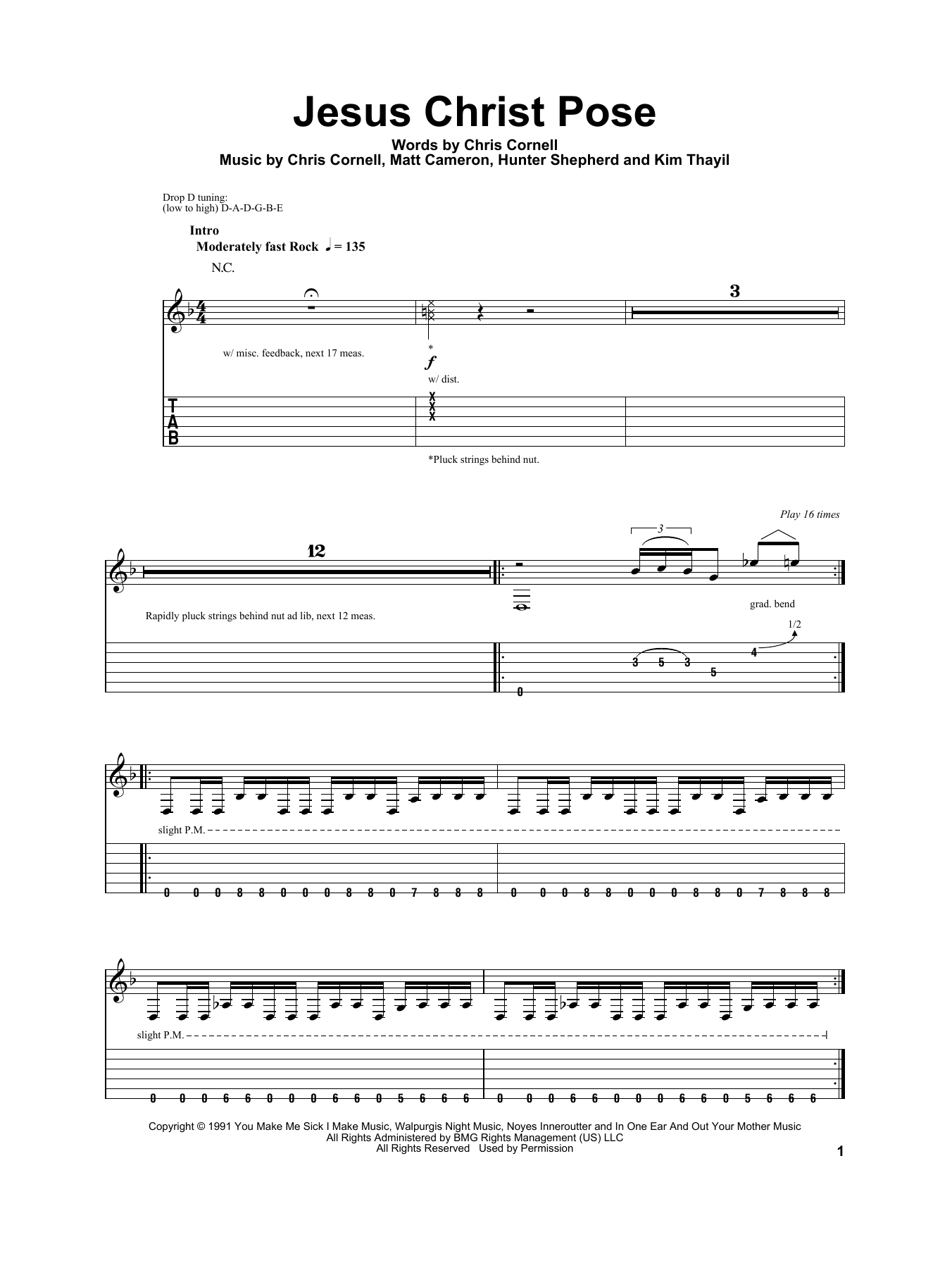 Soundgarden Jesus Christ Pose sheet music notes and chords. Download Printable PDF.