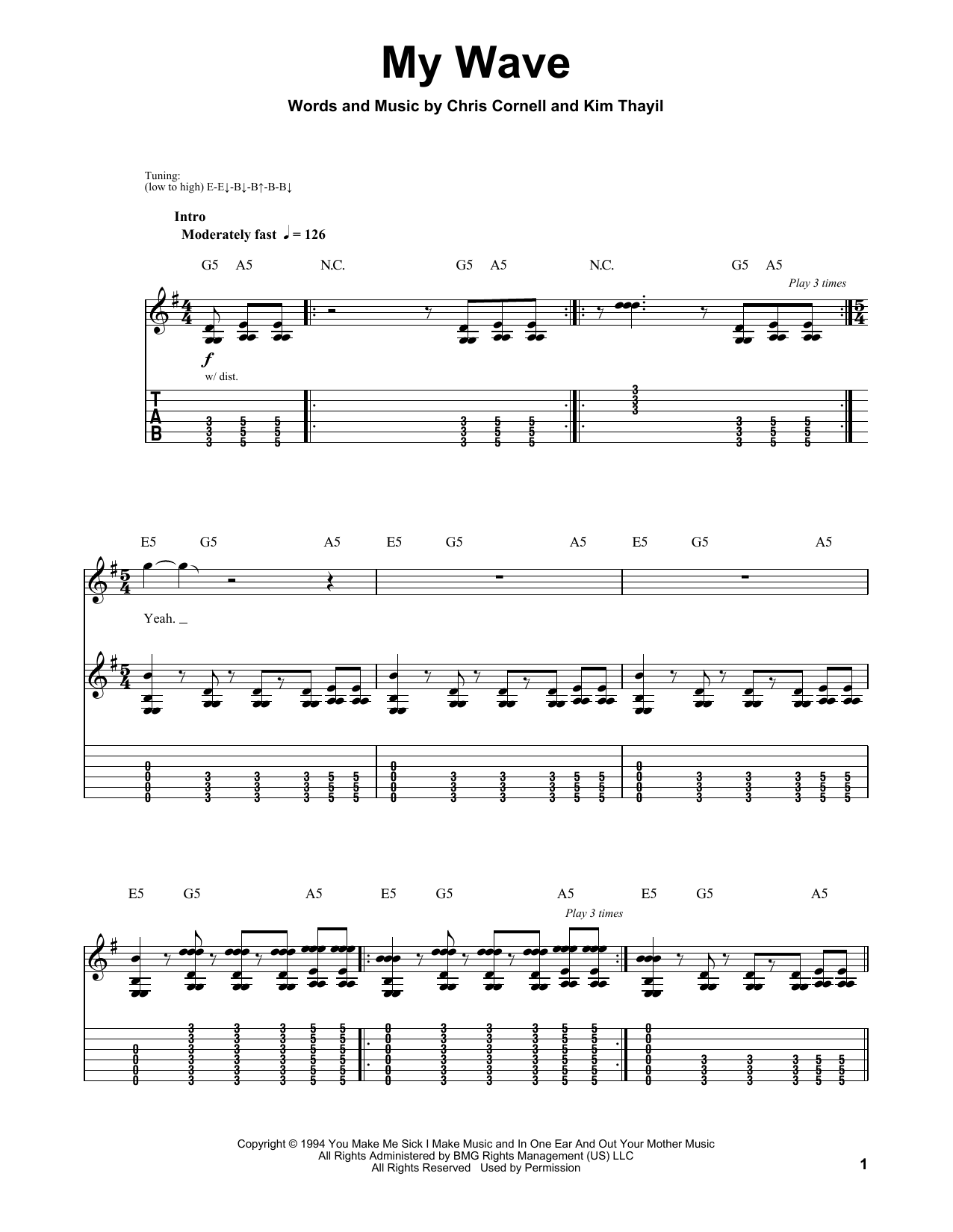 Soundgarden My Wave sheet music notes and chords. Download Printable PDF.