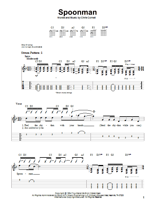 Soundgarden Spoonman sheet music notes and chords. Download Printable PDF.