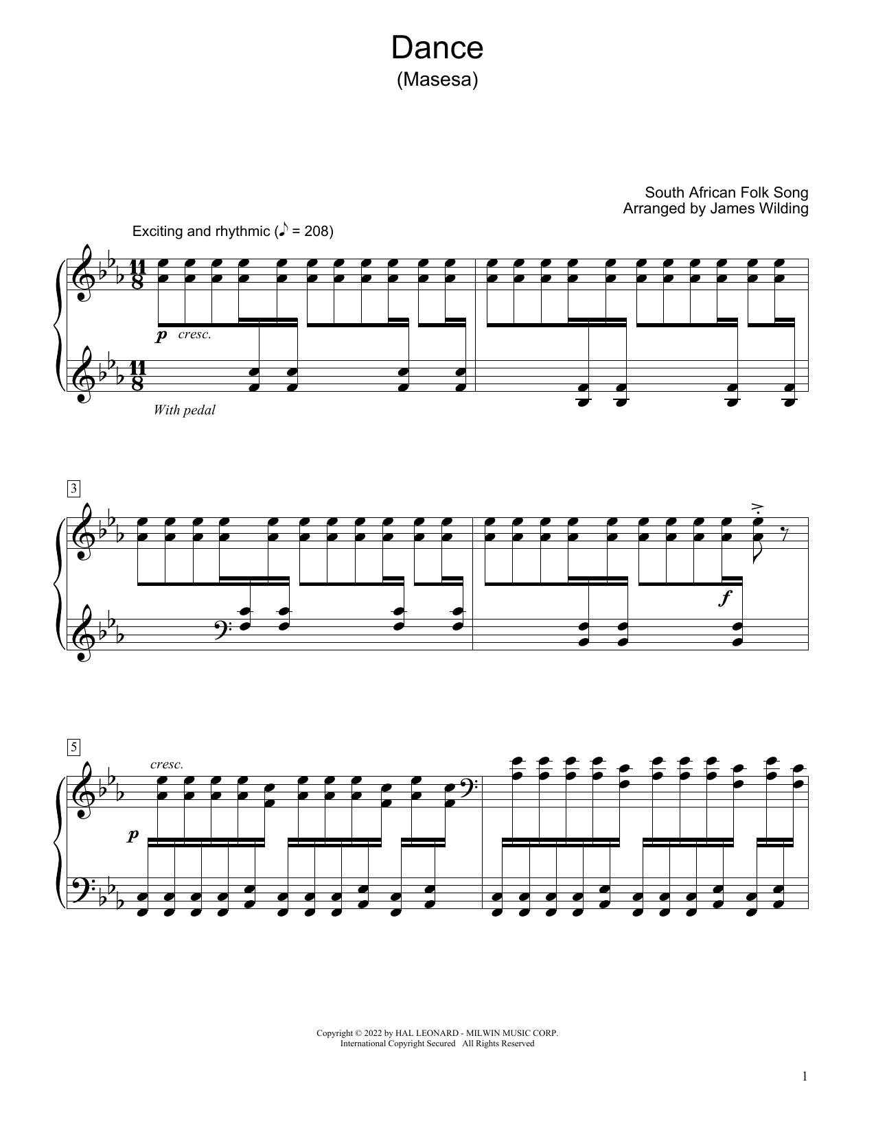 South African folk song Dance (Masesa) (arr. James Wilding) sheet music notes and chords. Download Printable PDF.