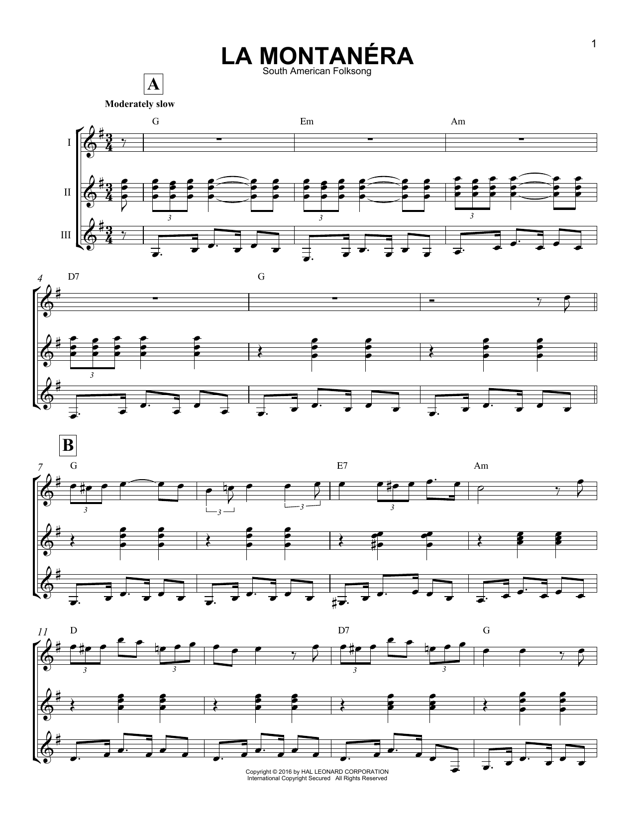 South American Folksong La Montanera sheet music notes and chords. Download Printable PDF.