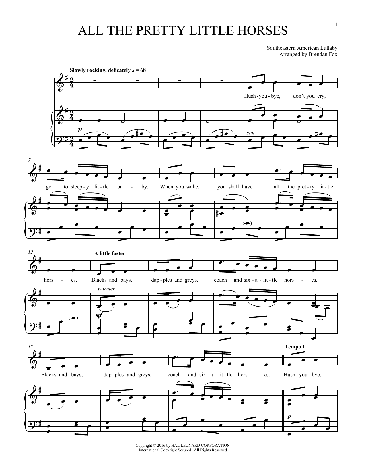 Southeastern American Folksong All The Pretty Little Horses sheet music notes and chords. Download Printable PDF.