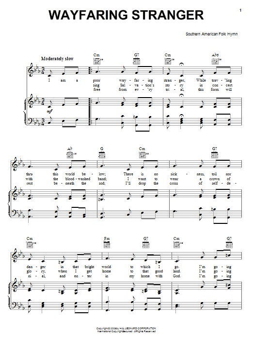 Southern American Folk Hymn Wayfaring Stranger sheet music notes and chords. Download Printable PDF.