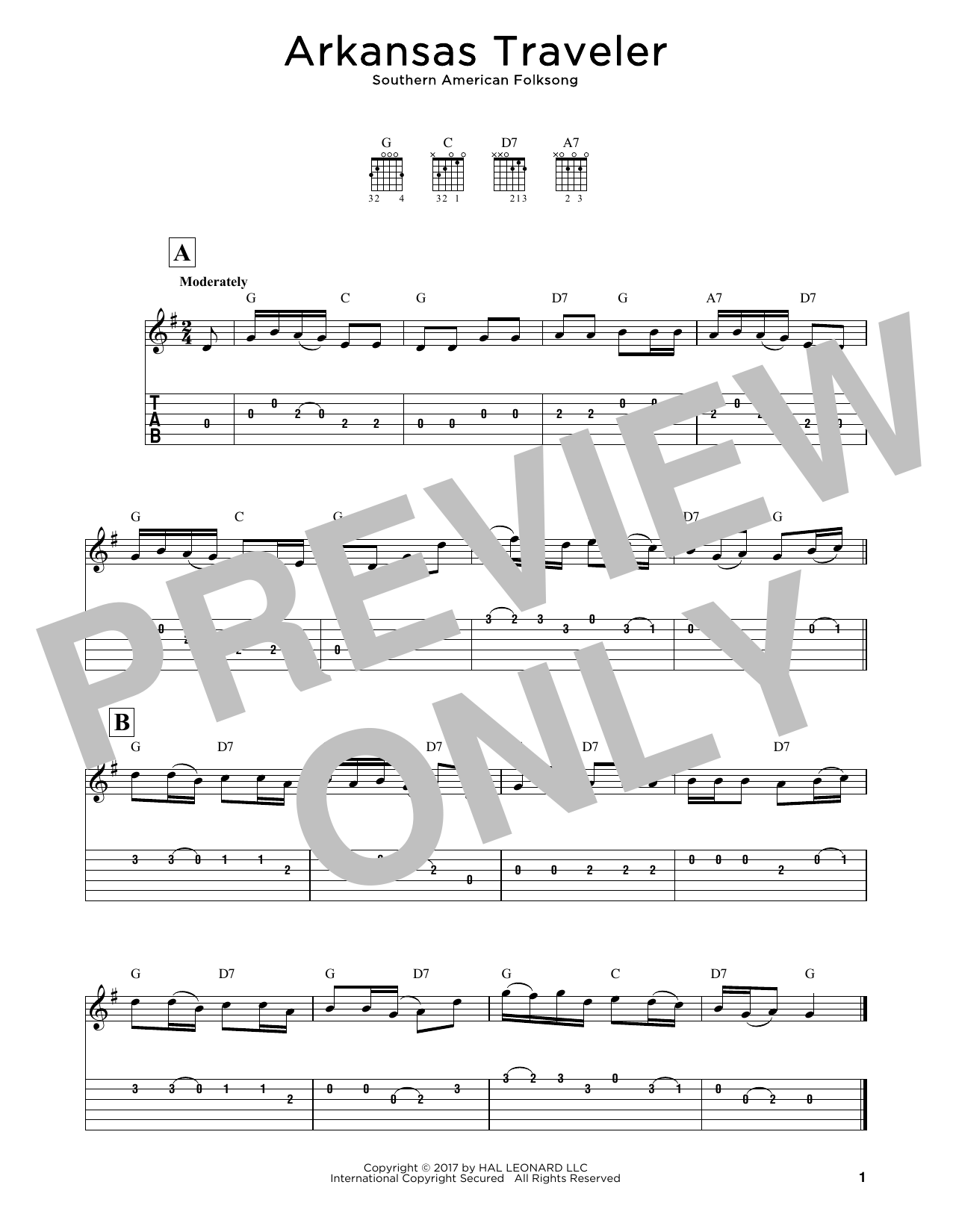 Southern American Folksong Arkansas Traveler sheet music notes and chords. Download Printable PDF.