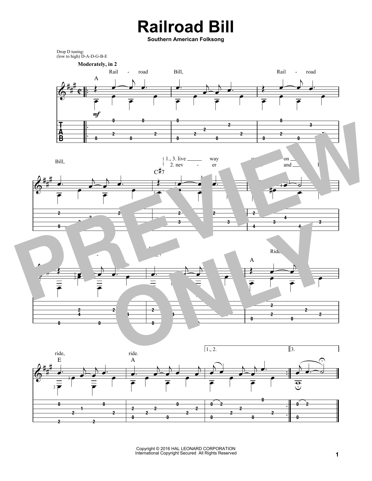 Southern American Folksong Railroad Bill sheet music notes and chords. Download Printable PDF.