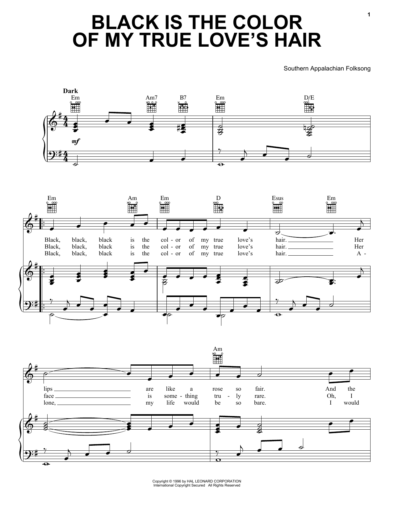 Learn to play Traditional American Folksong Black Is the Color of My True Love's Hair sheet music for Guitar Chords/Lyrics in minutes. Price: 4.4900$ Traditional American Folksong Black Is the Color of My True Love's Hair sheet music notes and chords arranged for Guitar Chords/Lyrics