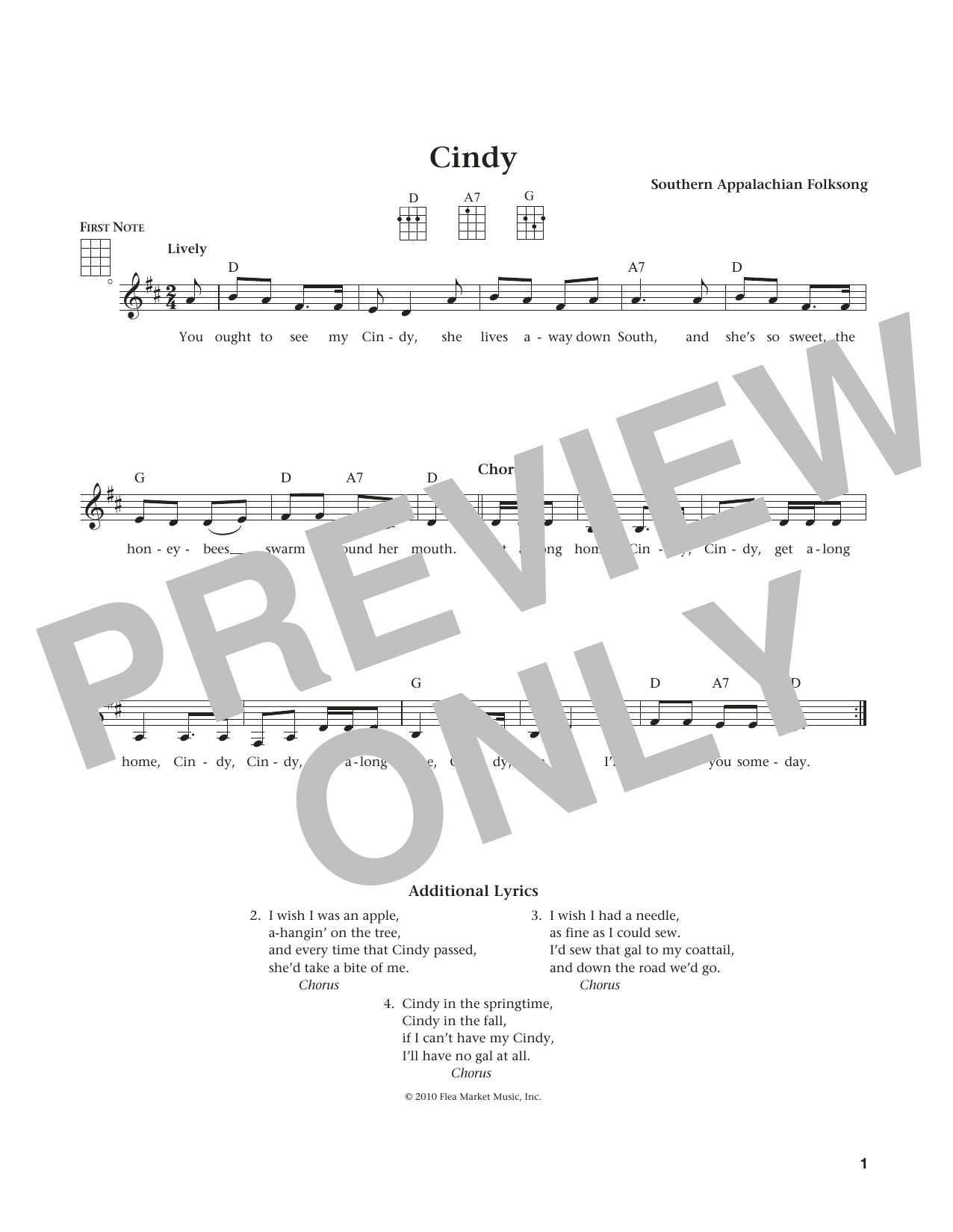 Southern Appalachian Folksong Cindy (from The Daily Ukulele) (arr. Liz and Jim Beloff) sheet music notes and chords. Download Printable PDF.