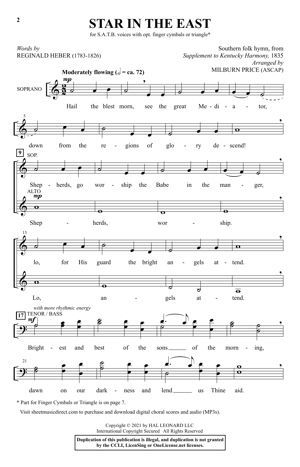 Southern Folk Hymn Star In The East (arr. Milburn Price) sheet music notes and chords. Download Printable PDF.