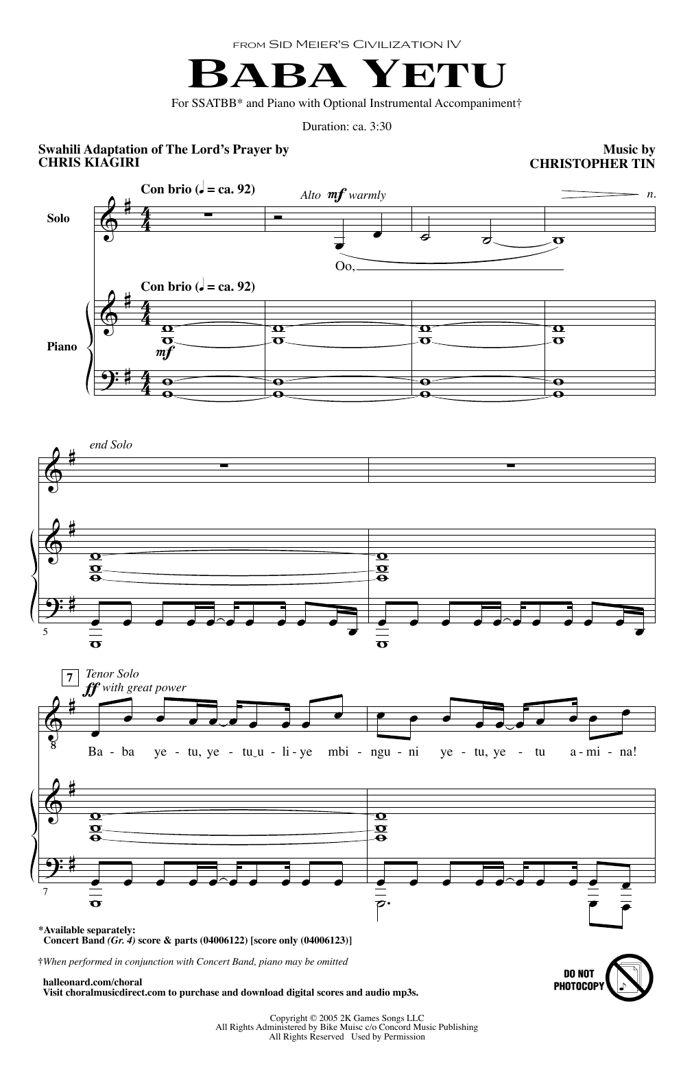 Soweto Gospel Choir Baba Yetu (from Civilization IV) sheet music notes and chords. Download Printable PDF.