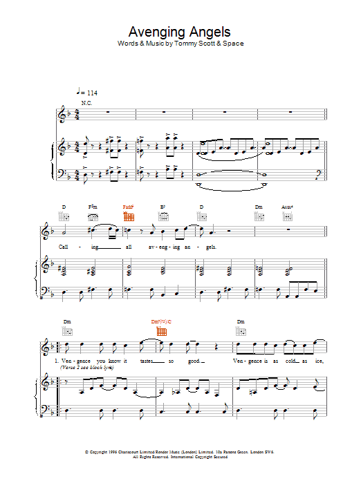 Learn to play Space Avenging Angels sheet music for Piano, Vocal & Guitar Chords in minutes. Price: 7.8900$ Space Avenging Angels sheet music notes and chords arranged for Piano, Vocal & Guitar Chords