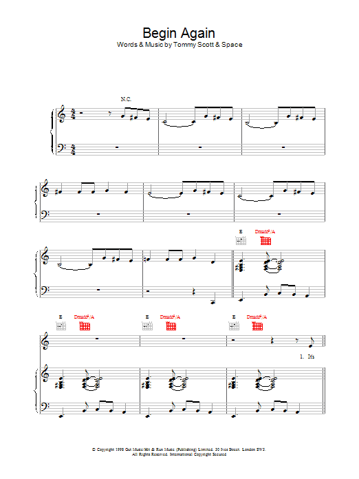 Learn to play Space Begin Again sheet music for Piano, Vocal & Guitar Chords in minutes. Price: 7.8900$ Space Begin Again sheet music notes and chords arranged for Piano, Vocal & Guitar Chords