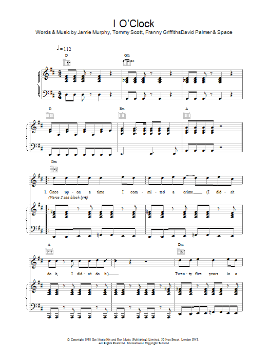 Learn to play Space I O'Clock sheet music for Piano, Vocal & Guitar Chords in minutes. Price: 7.8900$ Space I O'Clock sheet music notes and chords arranged for Piano, Vocal & Guitar Chords