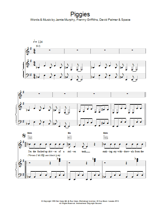 Learn to play Space Piggies sheet music for Piano, Vocal & Guitar Chords in minutes. Price: 7.8900$ Space Piggies sheet music notes and chords arranged for Piano, Vocal & Guitar Chords