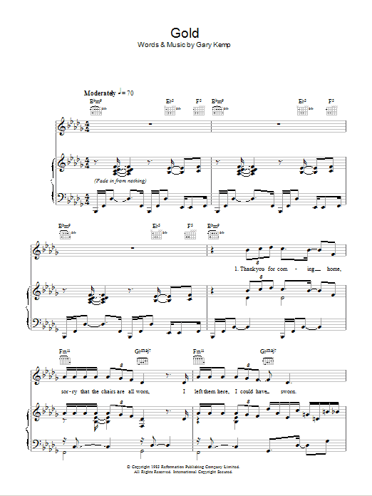 Spandau Ballet Gold sheet music notes and chords. Download Printable PDF.