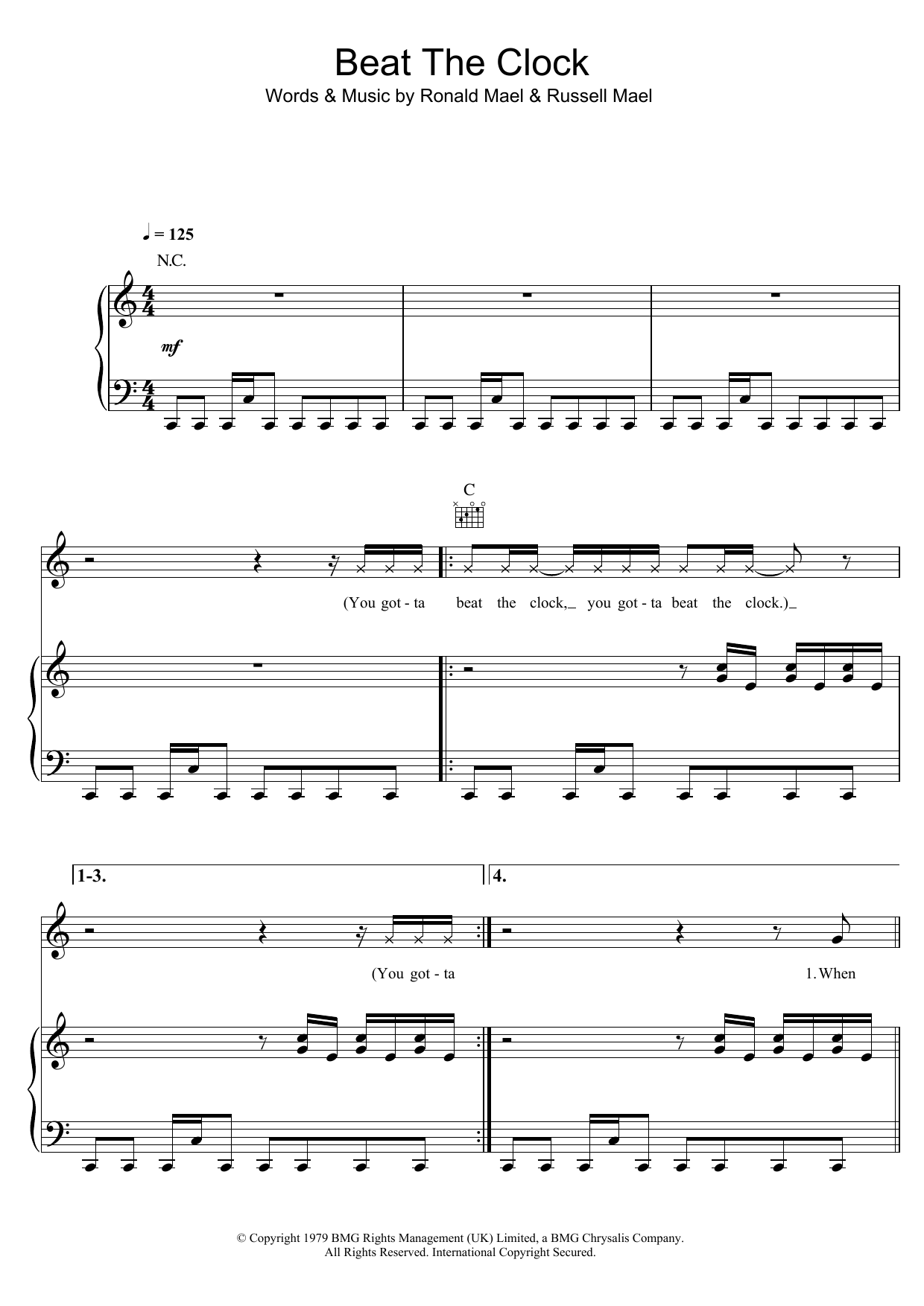 Learn to play Sparks Beat The Clock sheet music for Piano, Vocal & Guitar Chords in minutes. Price: 7.8900$ Sparks Beat The Clock sheet music notes and chords arranged for Piano, Vocal & Guitar Chords