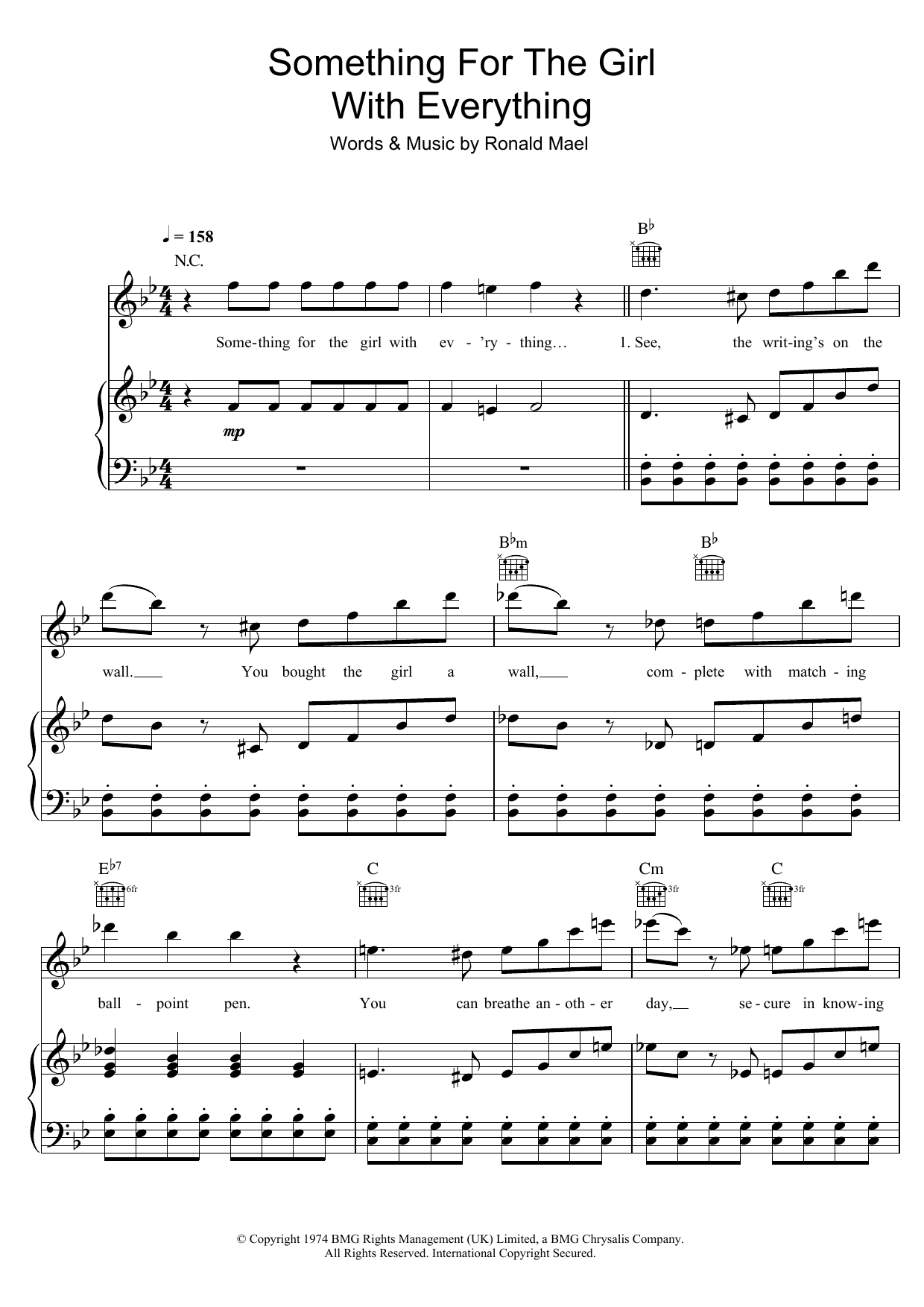 Learn to play Sparks Something For The Girl With Everything sheet music for Piano, Vocal & Guitar Chords in minutes. Price: 7.8900$ Sparks Something For The Girl With Everything sheet music notes and chords arranged for Piano, Vocal & Guitar Chords